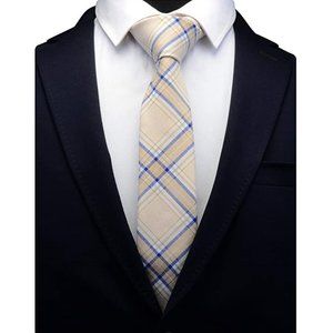 Necktie Tartan Woven TR Material Tie Mens Skinny Gift Event Beige-Blue Stripes